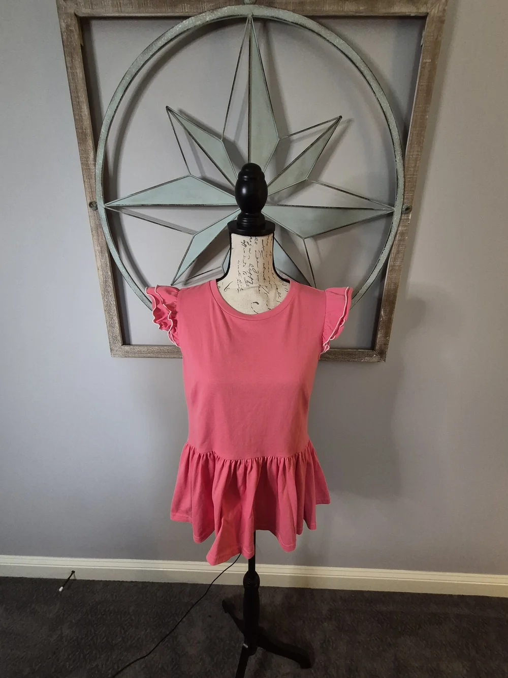 Kate Spade New York Cotton Peplum Ruffle Sleeve Tee Deep Dahlia Pink - S